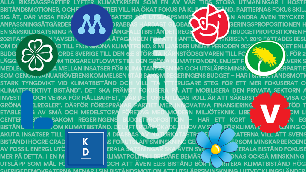 Riksdagspartiernas symboler och en termometer-symbol